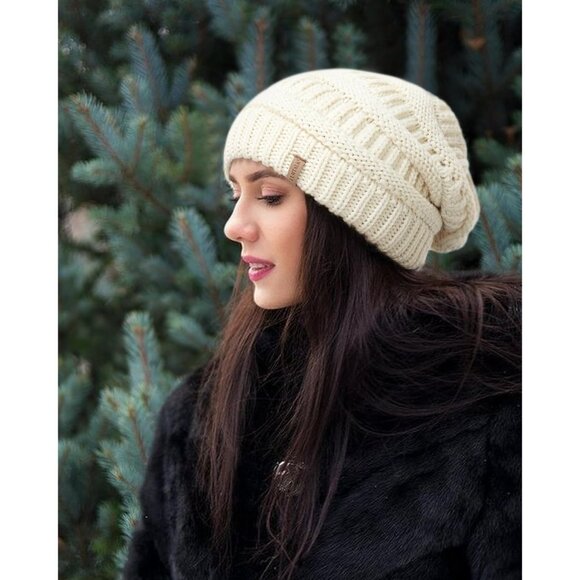 Womens Winter Slouchy Beanie Hat Knit Warm 02- Beige - Picture 4 of 7
